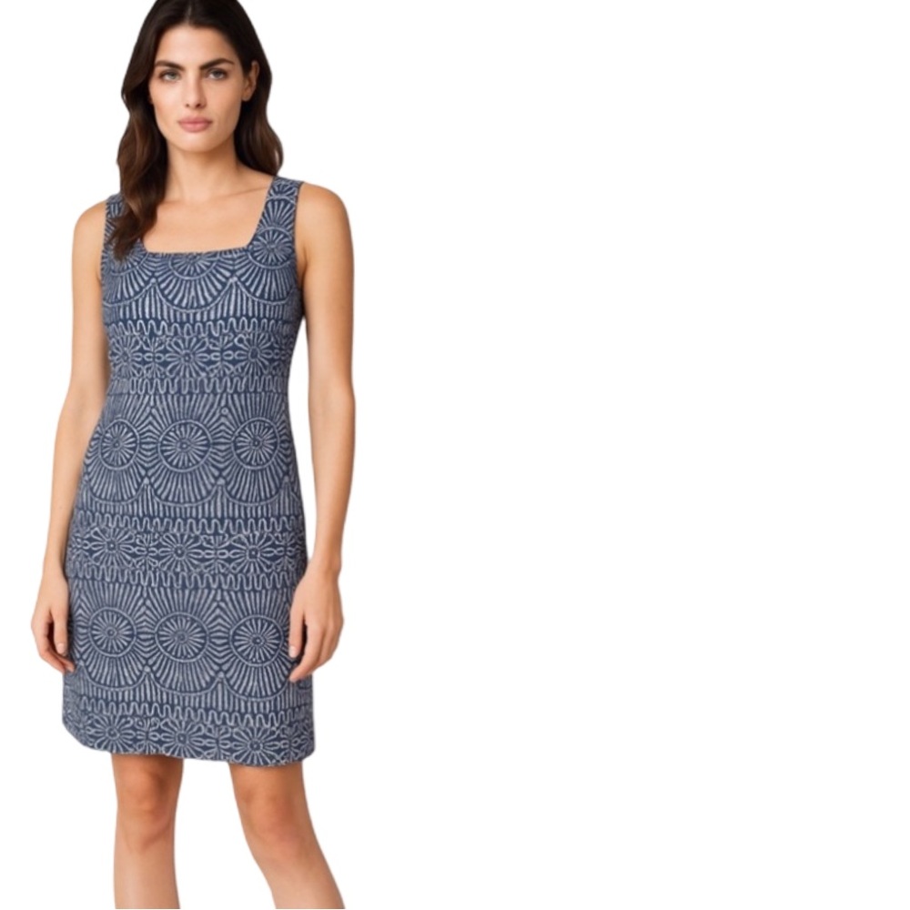 Fresh Produce Navy Blue Sunburst Print Dress Sleeveless Shift Dress Made in USA